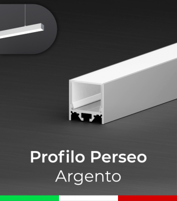 Profilo in Alluminio da Sospensione "Perseo" 37x37mm per Strisce LED - Anodizzato Argento