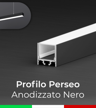 Profilo in Alluminio da Sospensione "Perseo" 37x37mm per Strisce LED - Anodizzato Nero
