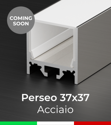 Profilo Piatto in Alluminio "Perseo" 37x37mm per Strisce LED - ACCIAIO Lucido