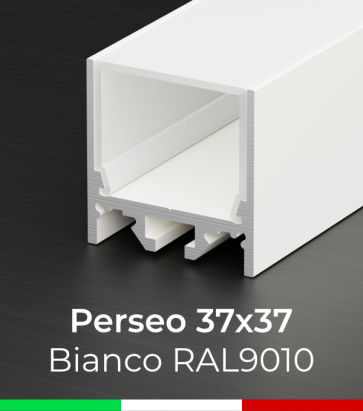 Profilo Piatto in Alluminio "Perseo" 37x37mm per Strisce LED - Verniciato BIANCO RAL9010