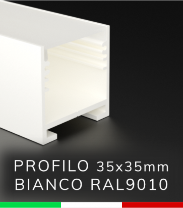 SUPER OFFERTA FINE SCORTE: Profilo Lineare in Alluminio 35x35mm per Strisce LED - Verniciato BIANCO RAL9010