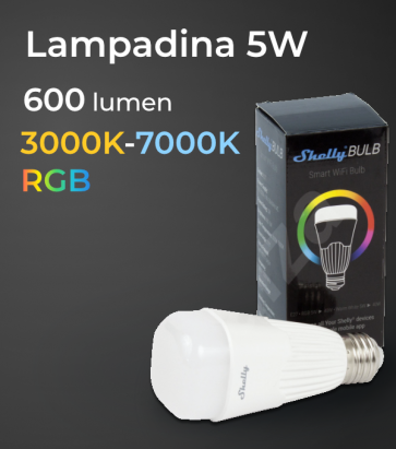 Lampadina LED RGB+CCT Shelly E27 5W - Controllo con App Shelly