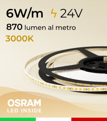 Striscia LED 48V Sottile 5mm - 6W/m -  208 LED/m SMD2835 Osram - CRI90 - Bianco CALDO 3000K - IP20