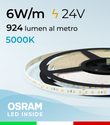 Striscia LED 48V - 6W/m -  144 LED/m SMD2835 Osram - CRI90 - Bianco FREDDO 5000K - IP20