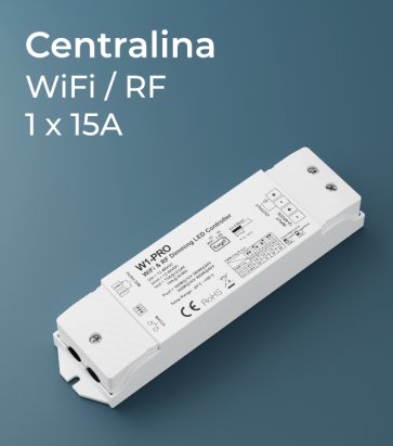 Centralina 1 canale da 15A 12-48V - Radiofrequenza, pulsante e WiFi / Smart Tuya