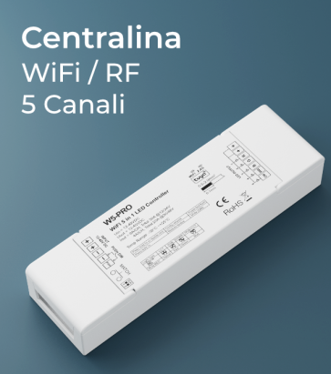 Centralina 5 canali da 6A 12-48V - Radiofrequenza, pulsante e WiFi / Smart Tuya (DIM,CCT,RGB,RGBW, RGBCCT)