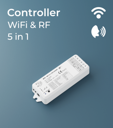 Centralina Ricevente 5 canali x 3A - Funzione Dimmer, RGB, RGBW e Bianco Dinamico - RF, Wi-Fi e Comando Vocale
