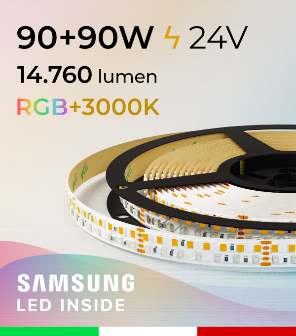 Striscia LED 5m 58W 24V Bianco Freddo 4000K - 300 LED SMD2835, CRI>90, Autoadesiva E Tagliabile Per Illuminazione Interni