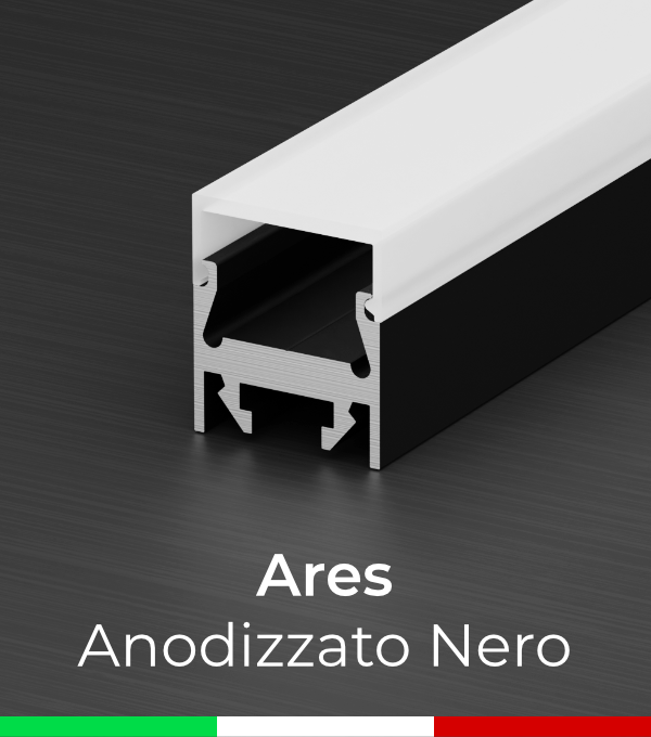 Profilo Piatto in Alluminio Ares Anodizzato Nero per Strisce LED