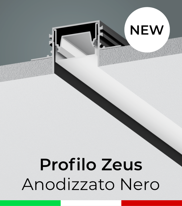 Cassaforma in Alluminio da Incasso + Profilo Zeus per Strisce LED -  Anodizzato Nero