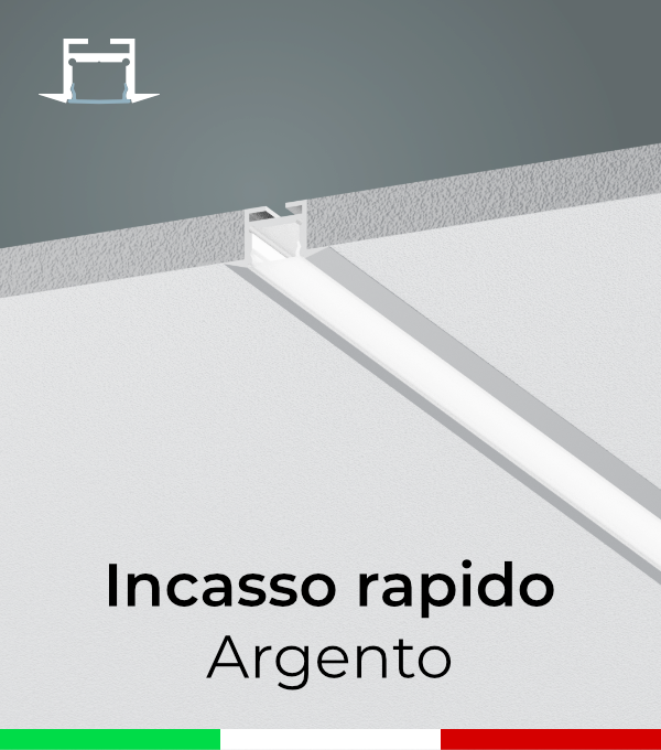 Profilo in Alluminio da Incasso a Scomparsa nel Cartongesso per Strisce LED  - Ossidato ARGENTO