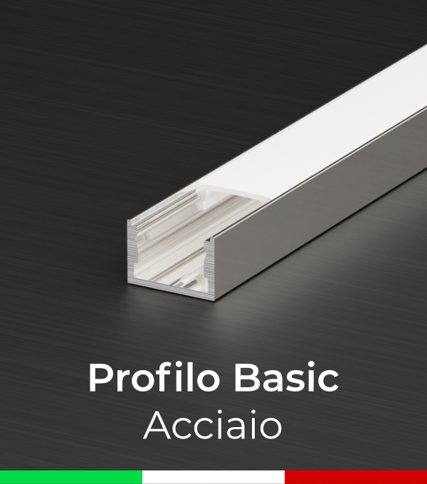 Profilo in Alluminio Basic Lineare per Strisce LED - ACCIAIO Lucido