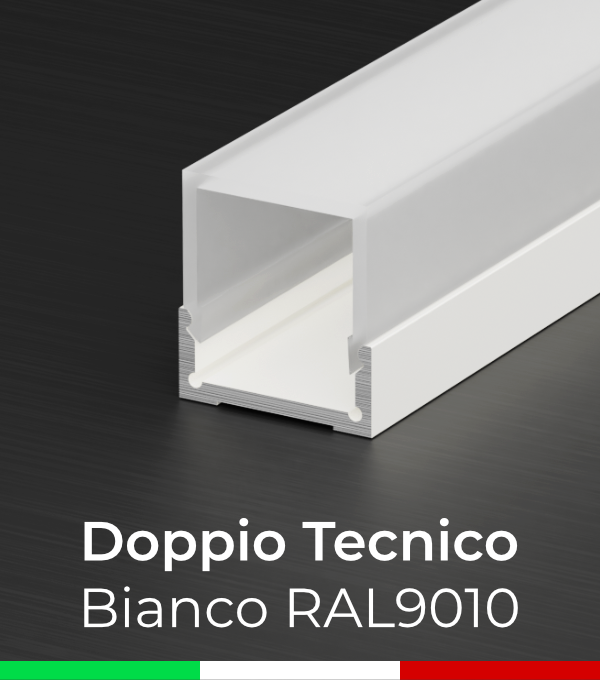 Profilo in Alluminio Piatto Doppio Strisce LED - Copertura TECNICA -  Verniciato BIANCO
