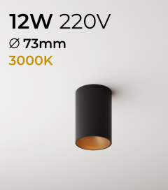 Faretto LED Tondo a soffitto - Nero - 12W - Bianco Caldo 3000K
