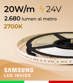 Striscia LED EASY - 20W/m - SMD2835 Samsung - 140 LED/m - Luce Calda - 2700K - IP20