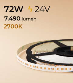 Striscia LED 2835 "ECO NEW" - 24V - 5 Metri - 72W -  140 LED/m SMD2835 - CRI90 - Luce Calda 2700K