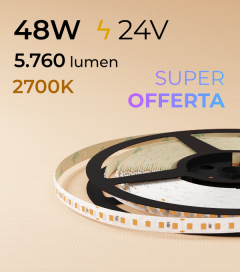 SUPER OFFERTA: Striscia LED 2835 "ECO" - 24V - 5 Metri - 48W - SMD2835 140 LED/m - Luce CALDA - 2700K 