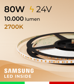 Striscia LED 2835 "THIN" - 5mm x 5 Metri - 80W - 140 LED/m SMD2835 Samsung - CRI90 - 2700K Luce Calda