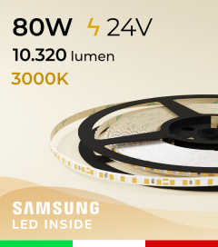 Striscia LED 2835 "THIN" - 5mm x 5 Metri - 80W - 140 LED/m SMD2835 Samsung - CRI90 - BIANCO Caldo 3000K