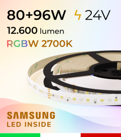 Striscia LED RGBW “DYNAMIC RGBW” - 5 Metri - 176W - 140 LED/m - SMD3535 Epistar e SMD2835 Samsung CRI90 - RGB + 2700K Luce Calda