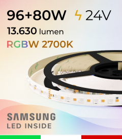 Striscia LED RGBW “DYNAMIC RGBW” - 5 Metri - 176W - 140 LED/m - SMD5050 Epistar e SMD2835 Samsung CRI90 - RGB + 2700K Luce Calda