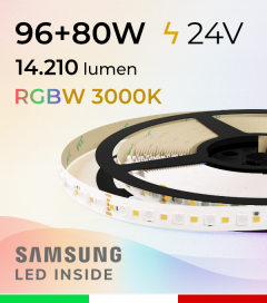 Striscia LED RGBW  “DYNAMIC RGBW” - 5 Metri - 176W - 140 LED/m - SMD5050 e SMD2835 Samsung CRI90 - RGB + Bianco Caldo 3000K