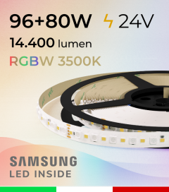 Striscia LED RGBW  “DYNAMIC RGBW” - 5 Metri - 176W - 140 LED/m - SMD5050 Broadcom e SMD2835 Samsung CRI90 - RGB + Bianco Caldo 3500K