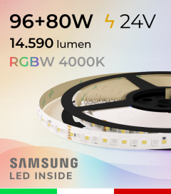 Striscia LED RGBW  “DYNAMIC RGBW” - 5 Metri - 176W - 140 LED/m - SMD5050 e SMD2835 Samsung CRI90 - RGB + Bianco Naturale 4000K