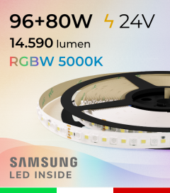 Striscia LED RGBW  “DYNAMIC RGBW” - 5 Metri - 176W - 140 LED/m - SMD5050 e SMD2835 Samsung CRI90 - RGB + Bianco Freddo 5000K