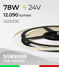 Striscia LED 2835 "THIN" - 5mm x 5 Metri - 78W - 144 LED/m SMD2835 Samsung - CRI90 - BIANCO Naturale 4000K
