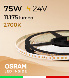 Striscia LED 2835 "PRO" - 24V - 5 Metri - 75W - SMD2835 Osram - 144 LED/m - Luce CALDA - 2700K 