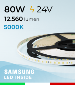 Striscia LED 2835  “LEVANTE" - 5 Metri - 80W -  144 LED/m SMD2835 Samsung - CRI90 - 5000K BIANCO FREDDO