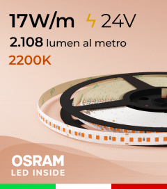 Striscia LED EASY - 17W/m - SMD2835 Osram - 160 LED/m - Luce Ambra - 2200K - IP20