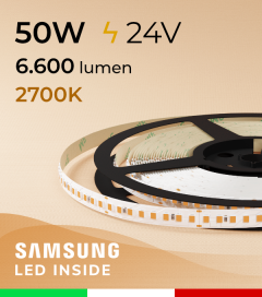 Striscia LED 2835 "PRO" - 24V - 5 Metri - 50W - SMD2835 Samsung - 160 LED/m - Luce CALDA - 2700K 