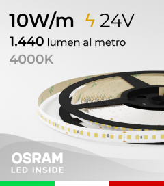 Striscia LED EASY - 10W/m - SMD2835 Osram - 160 LED/m - Bianco Naturale - 4000K - IP20