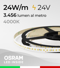 Striscia LED EASY - 24W/m - SMD2835 Osram - 160 LED/m - Bianco Naturale - 4000K - IP20