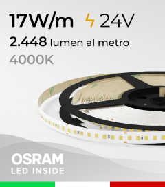 Striscia LED EASY - 17W/m - SMD2835 Osram - 160 LED/m - Bianco Naturale - 4000K - IP20