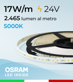 Striscia LED EASY - 17W/m - SMD2835 Osram - 160 LED/m - Bianco Freddo - 5000K - IP20