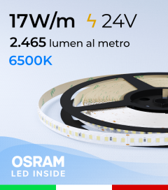 Striscia LED EASY - 17W/m - SMD2835 Osram - 160 LED/m - Bianco Ghiaccio - 6500K - IP20