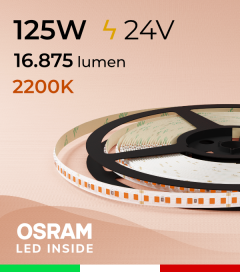 Striscia LED 2835 "PRO" - 24V - 5 Metri - 125W - SMD2835 Osram - 176 LED/m - Luce AMBRA - 2200K 