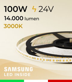 Striscia LED 2835 "PRO" - 24V - 5 Metri - 100W - SMD2835 Samsung - 176 LED/m - Bianco CALDO - 3000K 