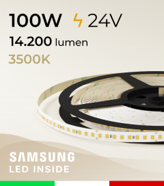 Striscia LED 2835 "PRO" - 24V - 5 Metri - 100W - SMD2835 Samsung - 176 LED/m - Bianco CALDO - 3500K 