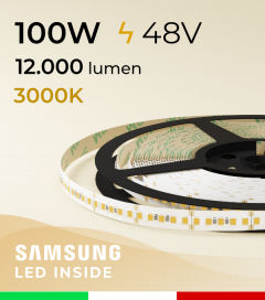 Striscia LED 48V - 20W/m -  180 LED/m SMD2835 Samsung - CRI90 - Bianco CALDO 3000K