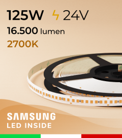 Striscia LED 2835 "PRO" - 24V - 5 Metri - 125W - SMD2835 Samsung - 208 LED/m - Luce CALDA - 2700K 