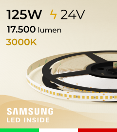 Striscia LED 2835 "PRO" - 24V - 5 Metri - 125W - SMD2835 Samsung - 208 LED/m - Bianco CALDO - 3000K 