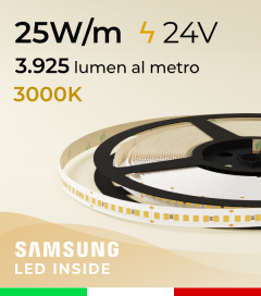 Striscia LED EASY - 25W/m - SMD2835 Samsung - 208 LED/m - Bianco Caldo - 3000K - CRI85 - IP20