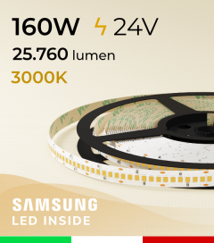 Striscia LED 2835 "HORIZON" - 5 Metri - 160W -  240 LED/m SMD2835 SAMSUNG - CRI90 - Bianco CALDO 3000K