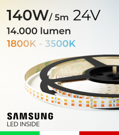 Striscia LED Elite Bianco Dinamico - 28W/m+28Wm - 256LED/m SMD2835 Samsung - da 1800K a 3500K