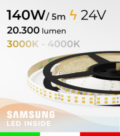 Striscia LED Elite Bianco Dinamico - 28W/m+28Wm - 256LED/m SMD2835 Samsung - da 3000K a 4000K