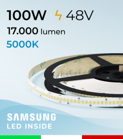 Striscia LED 48V - 5 Metri - 100W -  256 LED/m SMD2835 Samsung - CRI90 - Bianco FREDDO 5000K